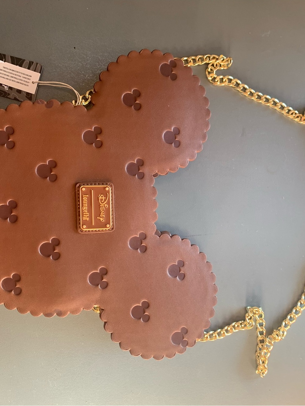 Loungefly Brown Mickey Ear Crossbody with Gold Chain
